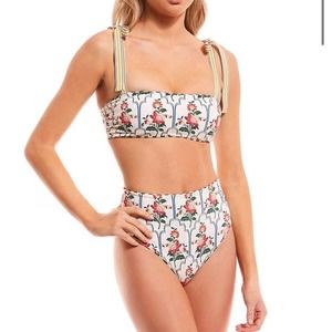 Antonio Melani X Nat Note Reversible Striped Floral Two Piece Swimsuit Medium